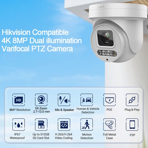 Hikvision Compatible 4K PTZ ColorVu IR 5X Zoom IP Camera Dual Light 2-way Audio - Picture 2 of 22