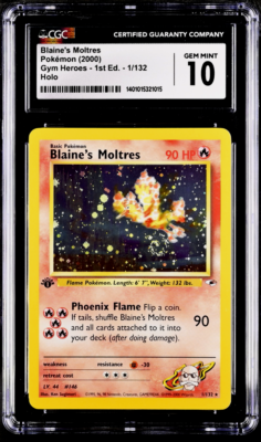 CGC 10 GEM MINT Blaine's Moltres 1/132 1st Edition HOLO RARE