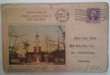Philadelphia PA Postcard Folder Book Posted 1937 Rare Pics Cars Streets Ruth Mil