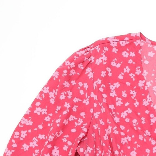 New Look Womens Pink Floral Polyester A-Line Size 12 V-Neck Pullover - Picture 6 of 10