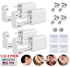 4× Ear Piercing Disposable Kit Silver Stud Earring Gun DIY Home Self Ear Sets US
