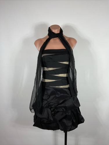 Vintage y2k 90s Silver Black Dress Ruched Tiered Mini S Prom Cocktail Prom NEW - Picture 20 of 21