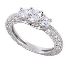 Sterling Silver Vintage Style Round Cubic Zirconia 3-Stone Engagement Ring