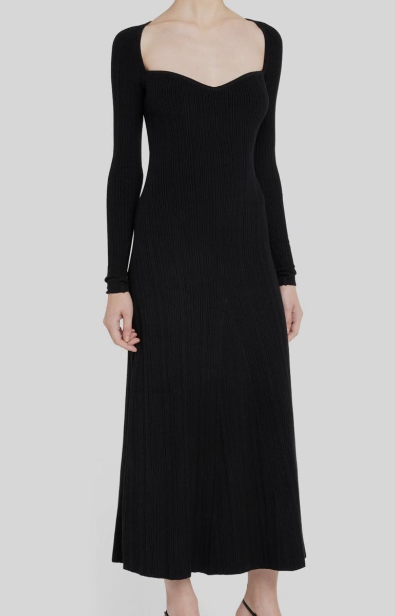 $395 Anna Quan Women's Black Sweetheart Midi Dress Size AU8/ US4