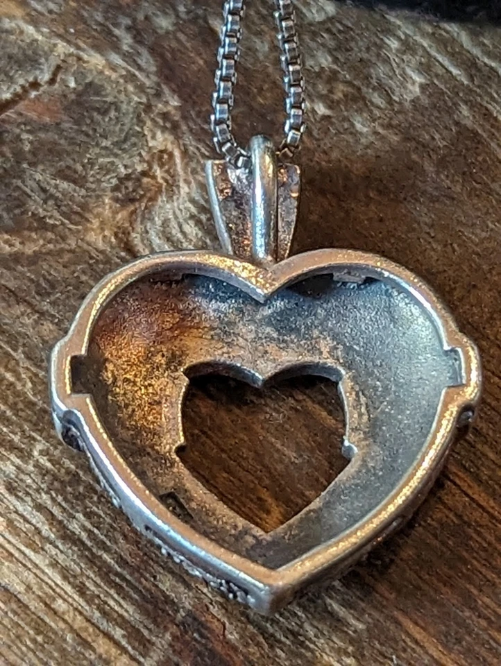 Collar de Plata de Ley Marcasita Hecho en Italia 18" Belleza en Forma de Corazón Foto 3 de 4