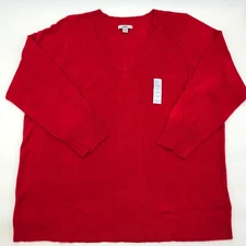 Croft & Barrow Women's Red Sweater 2X Top Plus Size V Neck Soft Pullover New