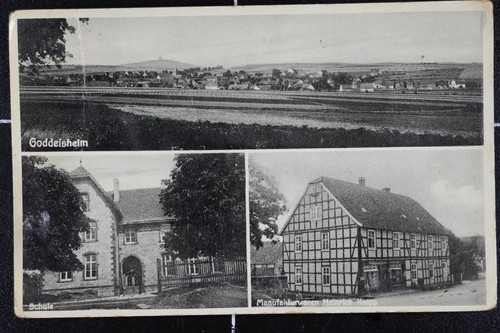 AK Goddelsheim 1934 gelaufen Lichtenfels Waldeck Edersee Schule Manufakturwaren