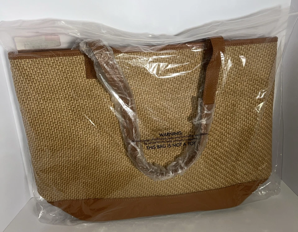 Thirty One - Dream Big Tote - Natural Straw Blue Flutter Butterfly Beach Bag NWT - Image 2 of 4