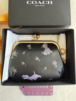NWT COACH DISNEY X COACH BLACK/MULTI DALMATIANS KISSLOCK FLORAL