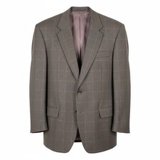 Jos A Bank Blazer 46R Brown Tan Houndstooth Windowpane Single Vent Jacket Wool