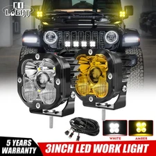 2x 3" Laser LED Work Lights White Amber Cube Pods Fog Offroad Driving For Jeep