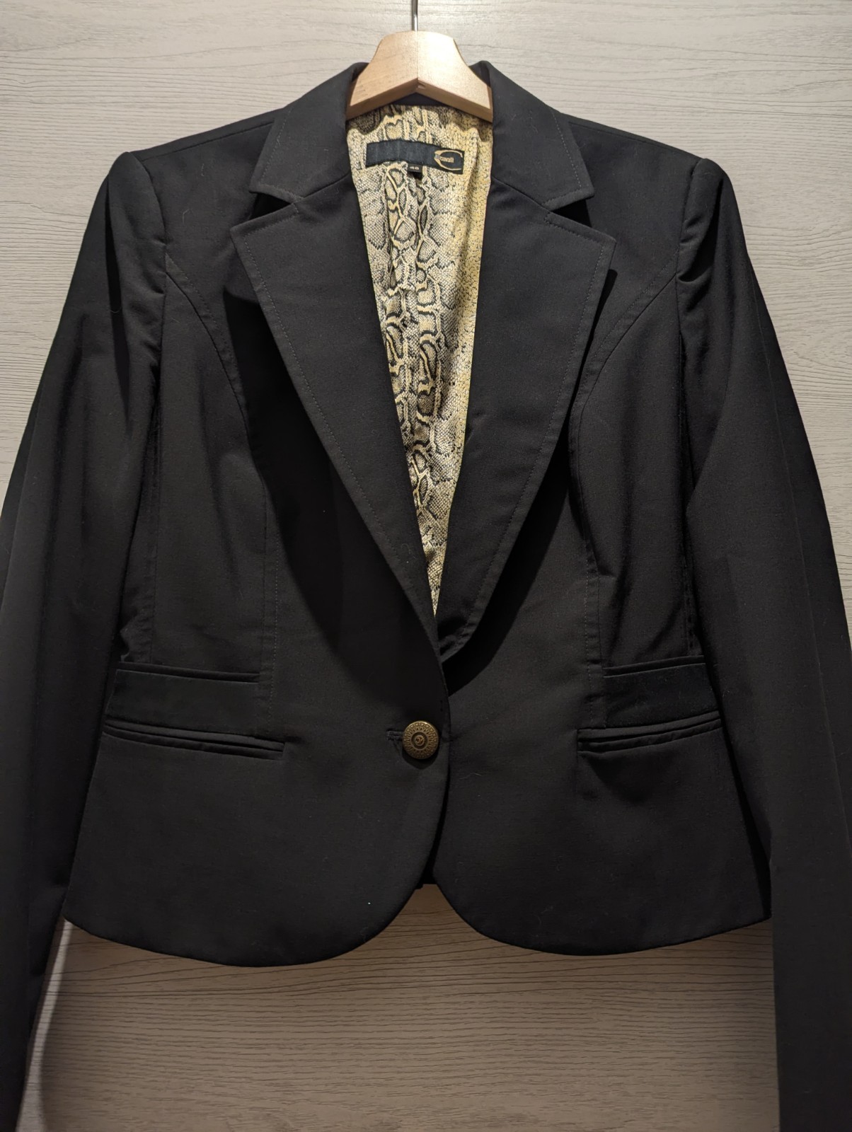 Just Cavalli Black Blazer Wool IT 46 Python Print… - image 1