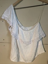 Jolt Size M Medium One Shoulder Ruffle Top White