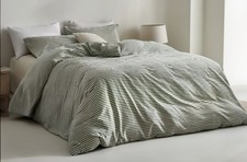 Jellymoni 3-Piece King Size Cotton Striped Duvet Cover Set Green White Pattern