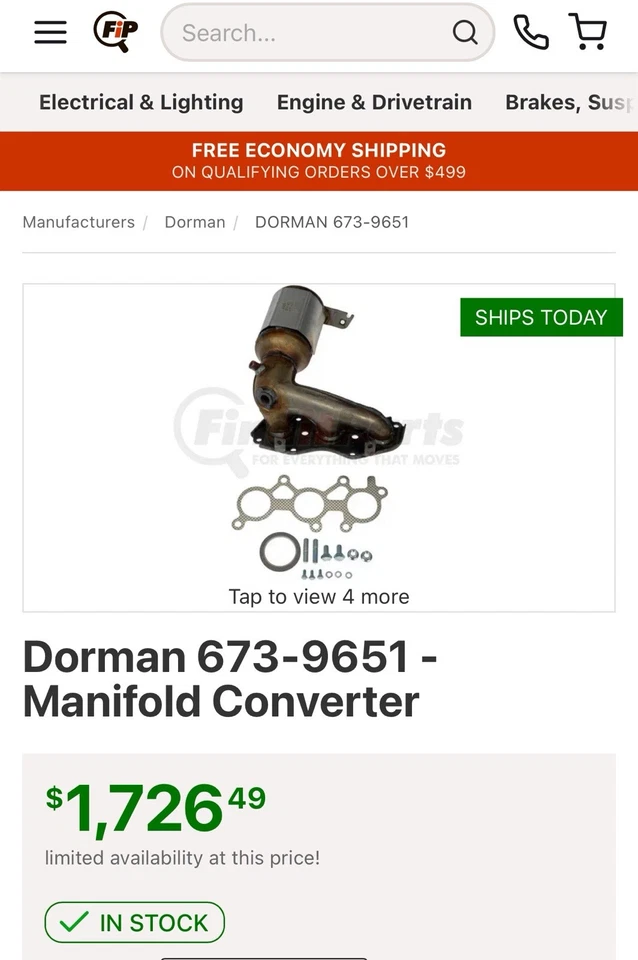 Convertidor colector Dorman 673-9651 compatible con CARB Toyota Highlander Sienna RX350 Foto 2 de 4