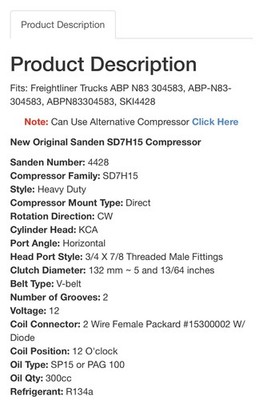 NEW Original Sanden Compressor 4428, 4306, ABPN83304583, SKI 4428 (1101114)