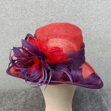 Kentucky Derby Hat Sun Womens 7 Red Purple Straw Mesh Wide Brim Bow Church