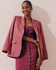 NEW ANN TAYLOR 198 BURGUNDY COMBO LINEN BLEND LONGLINE BLAZER SZ SZ 14