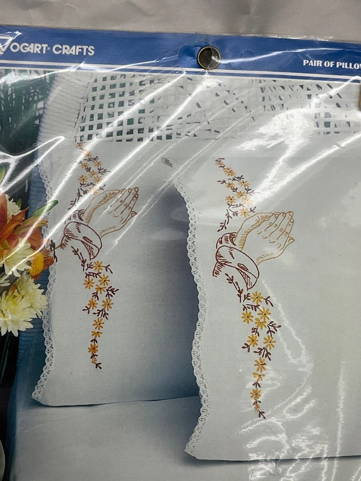 Vogart Crafts Praying Hands Stamped Pair of Pillow Cases for Embroidery 8700H - Image 2 of 4