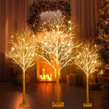 3 Pcs Lighted Birch Tree Set 3ft 4ft 5ft LED Christmas Decor Indoor Outdoor