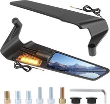 1 Pair 360° Adjustable Motorcycle Mirrors Set with LED Light, Aerodynamic Motorb