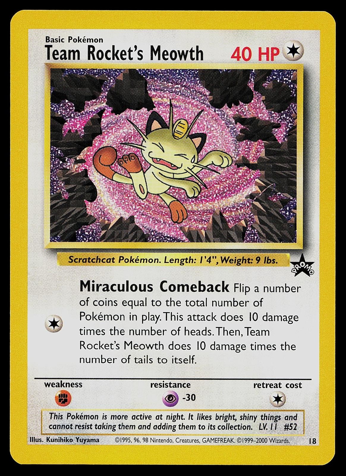Pokemon Card - Team Rocket's Meowth WOTC Black Star Promo 18