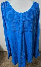 2X Collections Etc. womens NEW top blouse blue long sleeve lace 100% cotton