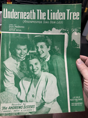M 1949 THE ANDREWS SISTERS  sheet music UNDERNEATH THE LINDEN TREE