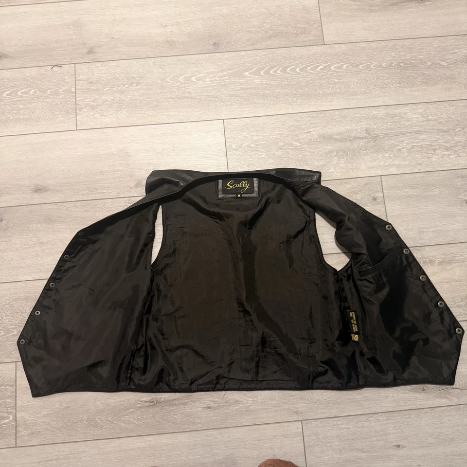 Chaleco de vestir vintage Scully 100 % negro de cuero suave para hombre mediano Vaquero Western Biker Foto 4 de 4
