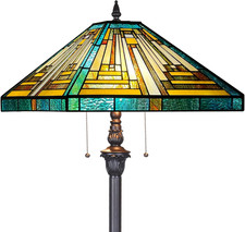 Elegant 63" Antique Tiffany Style Stained Glass Floor Lamp - 2 Lights