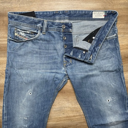 Diesel Jeans Men 36x34 Blue Safado Slim Straight Thrash Splatter Italy 0073J