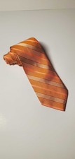 Brooks Brothers Silk Tie Orange White Stripe Necktie Made in USA England Fabric
