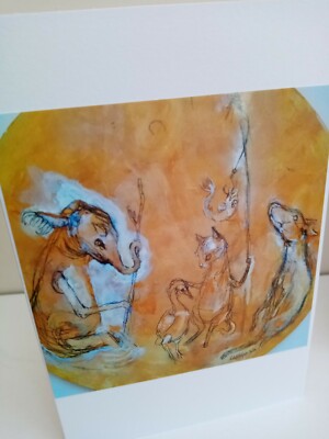 Cat gone fishing Greetings Card Fantasy Art Print