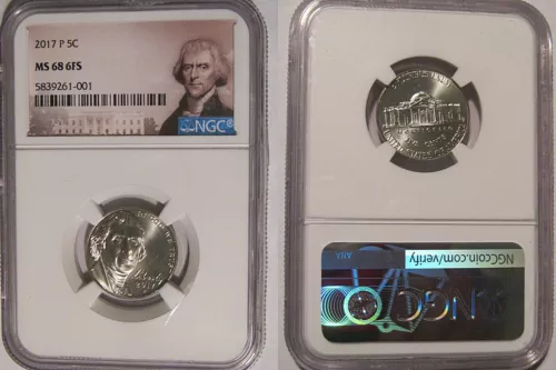 2017 P Jefferson Nickel 5c NGC MS 68 6FS Full Steps