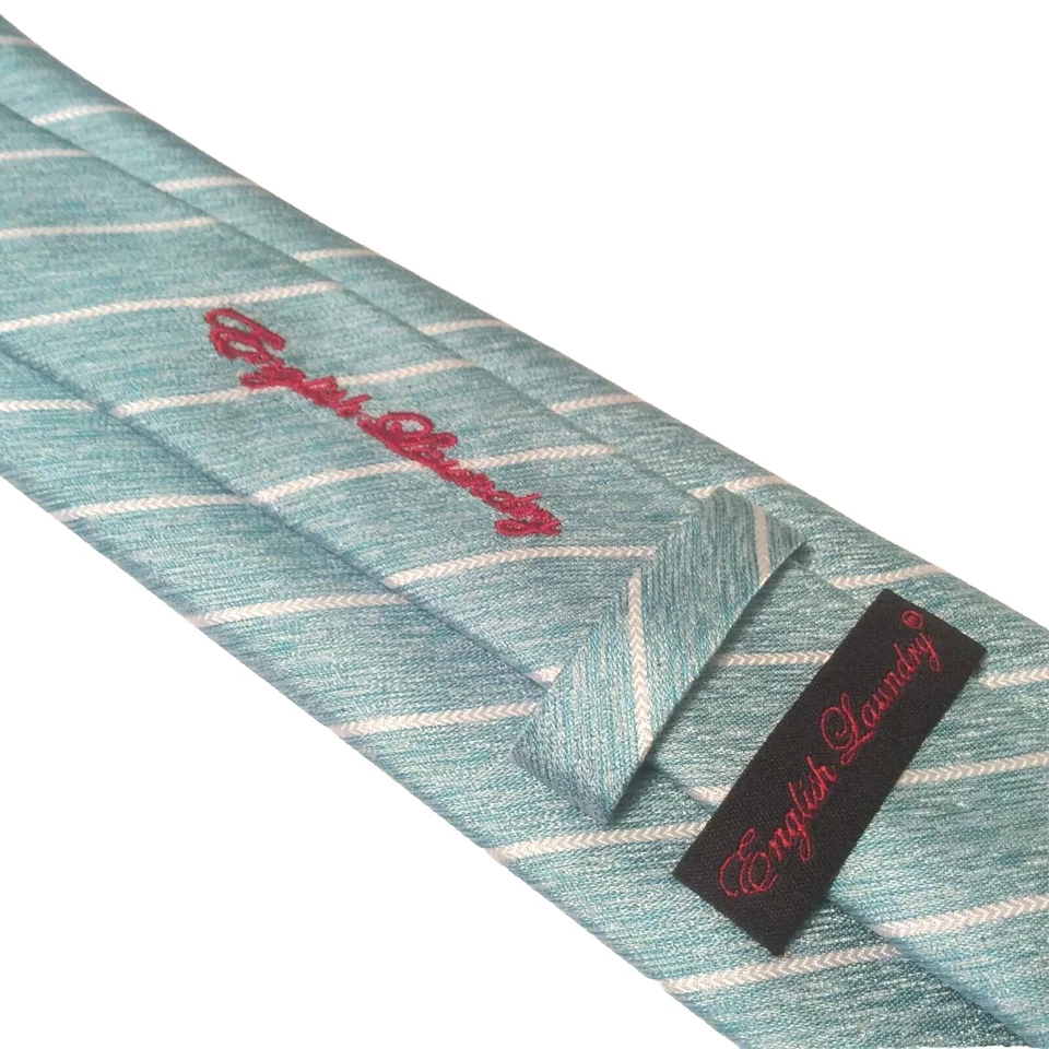 "Corbata de lavandería inglesa patrón de rayas turquesa corbata de seda 58x3""" Foto 2 de 4