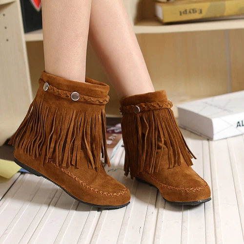 Damen-Stiefeletten Kunst-Wildleder Fransen Quaste Mokassin Stiefel runde Spitze Freizeitschuhe - Bild 2 von 18