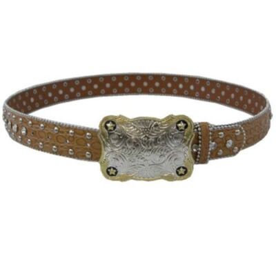 WOW Ladies Chestnut Leather Belt With Crystals