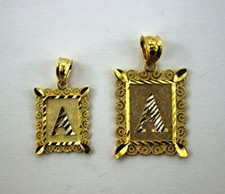14K Gold Initial Pendant Charm Alphabet Plate Diamond Cut Boys Men Boys 2 Sizes