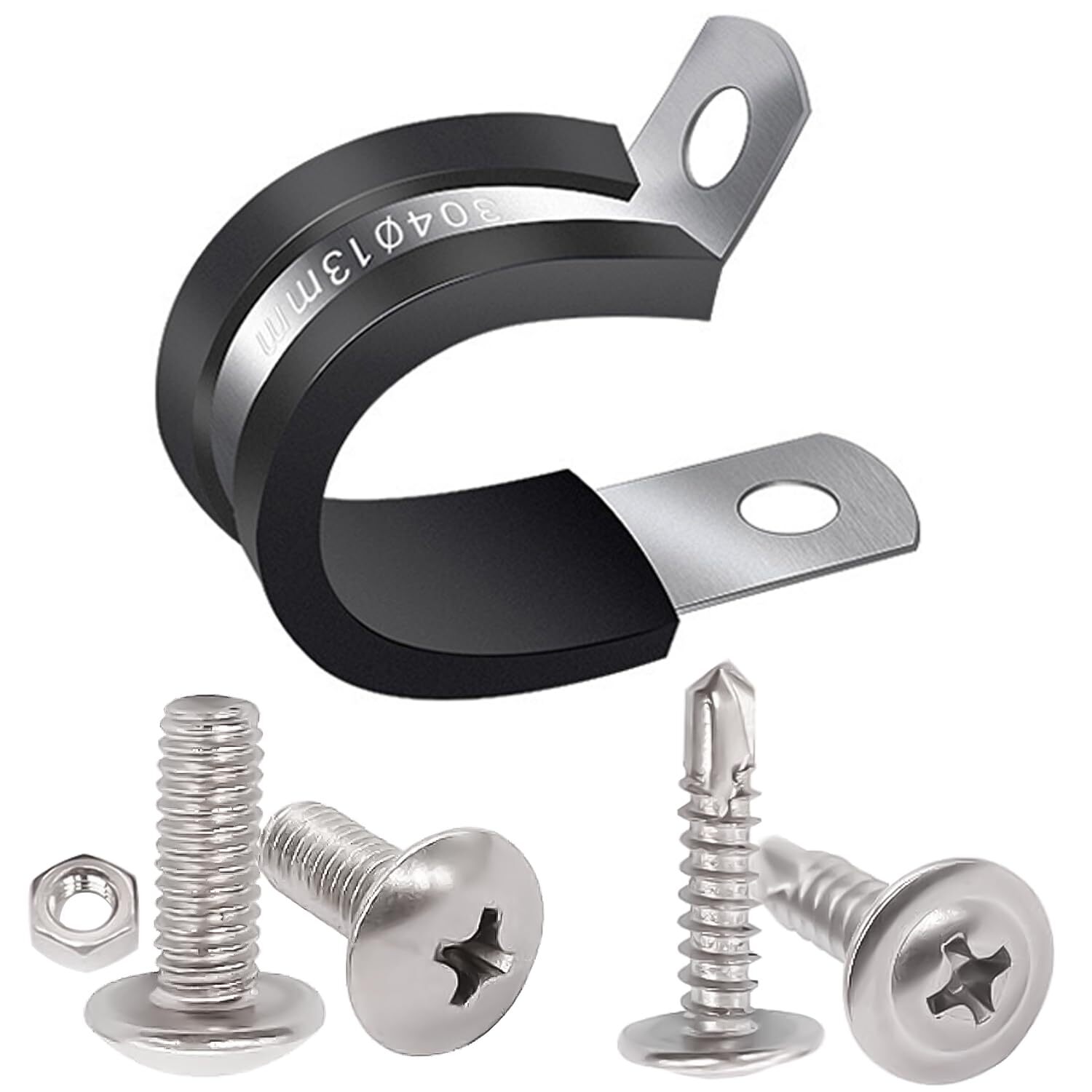 50 Pcs 1/2 Inch Stainless Steel Pipe Clamps with Rubber Cushion