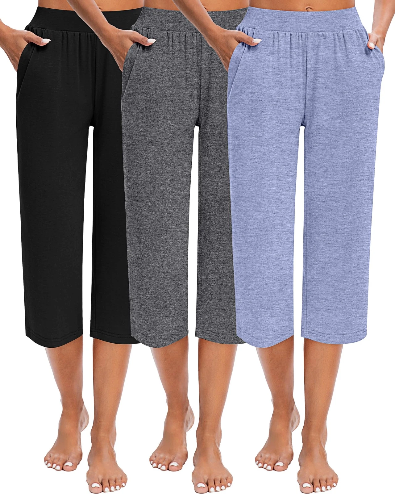 Locoowai 3 Pack Women's Capri Pants Capri Joggers Loose Cropped Workout XXL