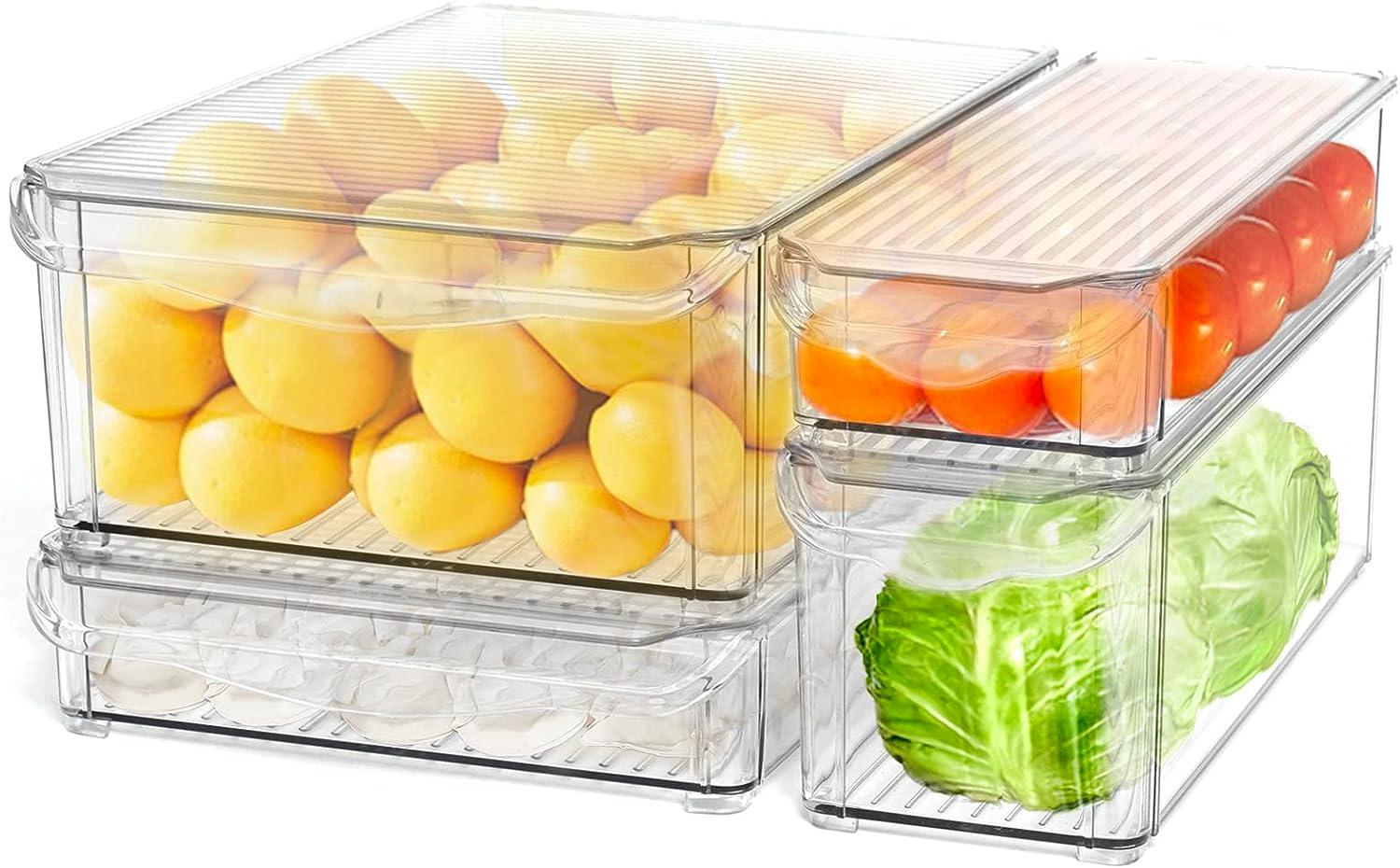 HOMCENT 4 PCS Refrigerator Organizer Bins, Stackable Fridge Organisers with Bins