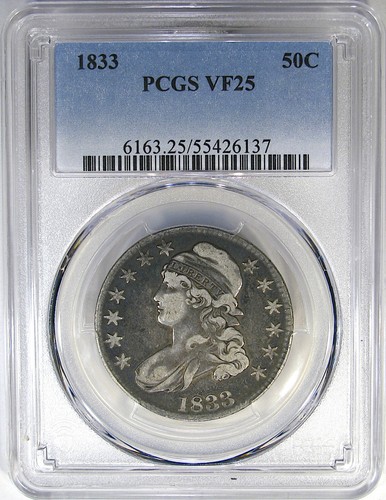 1833 50C PCGS VF25 CAPPED BUST ~ CHOICE ORIGINAL CIRCULATED CAMEO! - Picture 4 of 5