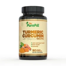 Turmeric Curcumin with Bioperine, 90 count The Pure Pill Brand,  made in USA