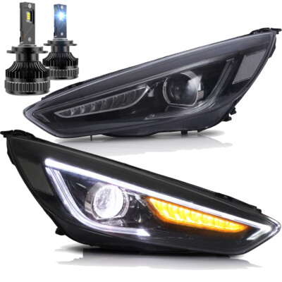 VLAND Headlights Assembly + LED Bulbs Set Kits For Ford Focus 3th Gen 2015-2018