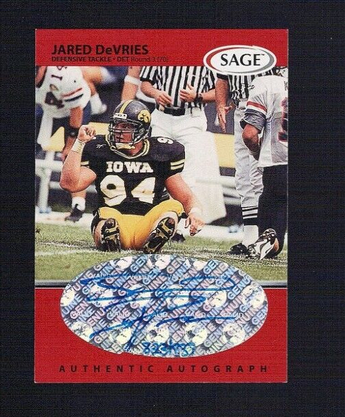 1999 JARED DEVRIES SAGE RED ROOKIE AUTO IOWA HAWKEYES 833/887 DETROIT LIONS