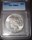 1922-S Peace Silver Dollar, ICG MS 63. Original Patina  and Issue Free !!