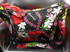 Hawaiian Island Aloha Wear Cotton Canvas Bag Purse Outer Pocket Hibiscus Flowers