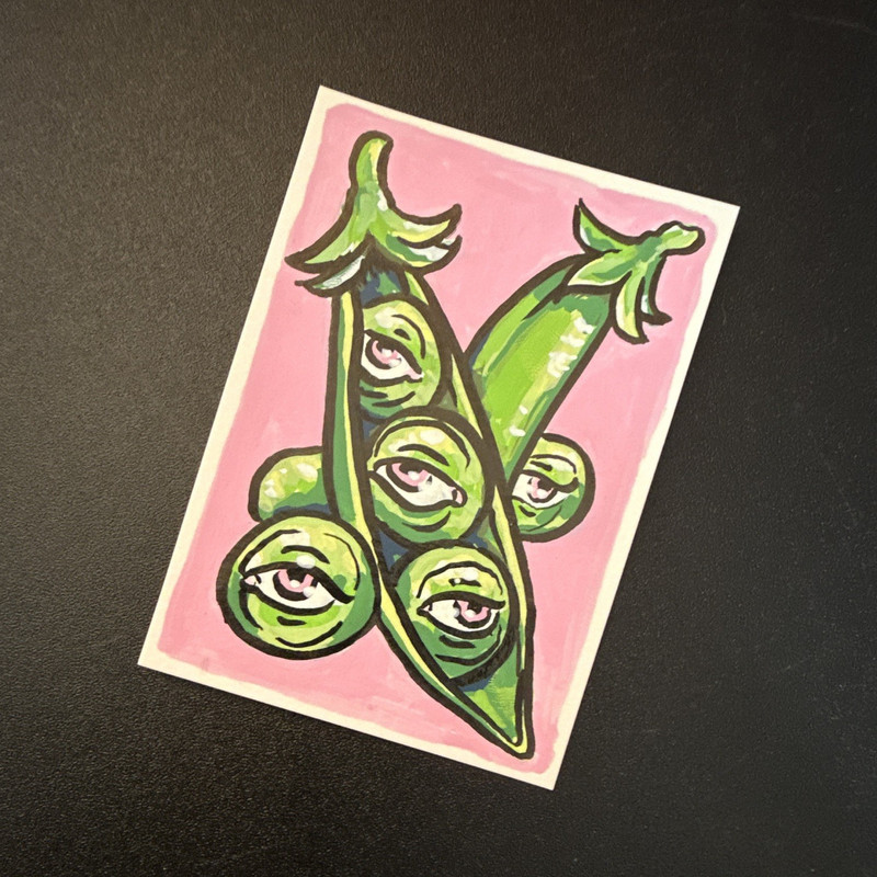 Original Hand-Painted ACEO – Creepy Fruit & Veggie Collection 11/16 Peas
