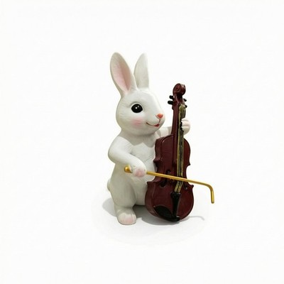 Hase Geige Figur schwarze Augen Resin Bunny Figur Deko