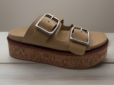 J/slides NYC Belinda 2 Strap Buckle Leather Platform In Sand Size 6.5 New $168